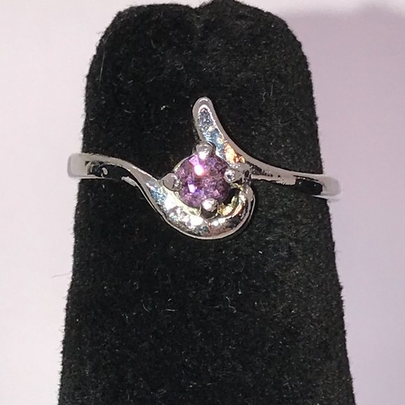 Amethyst Cz Purple U Shaped Ring, Size 5 1/2 - Picture 1 of 8